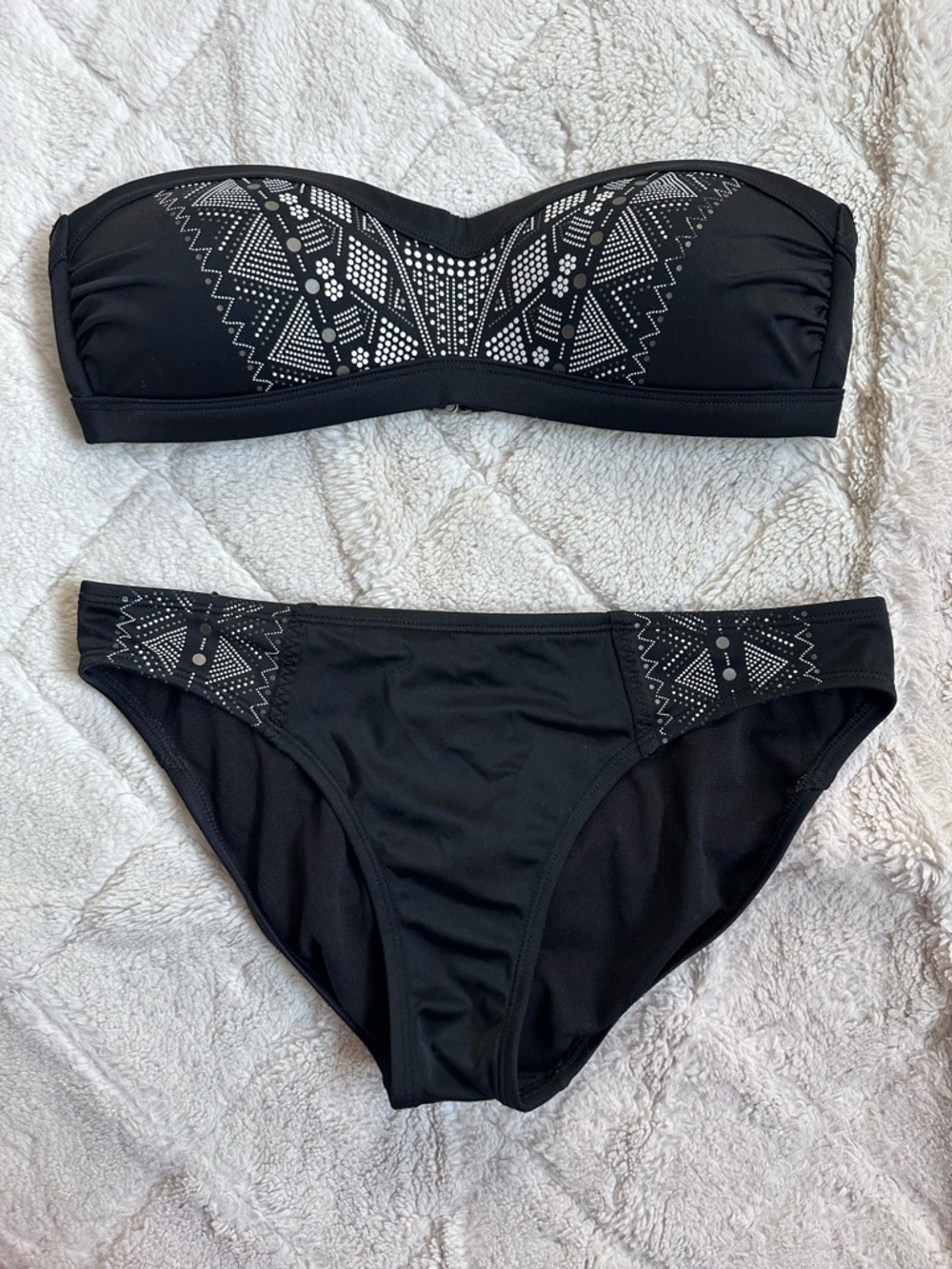Athleta | Black Strapless Ibiza Geo Molded Bandeau Bikini Set | Size Extra Small